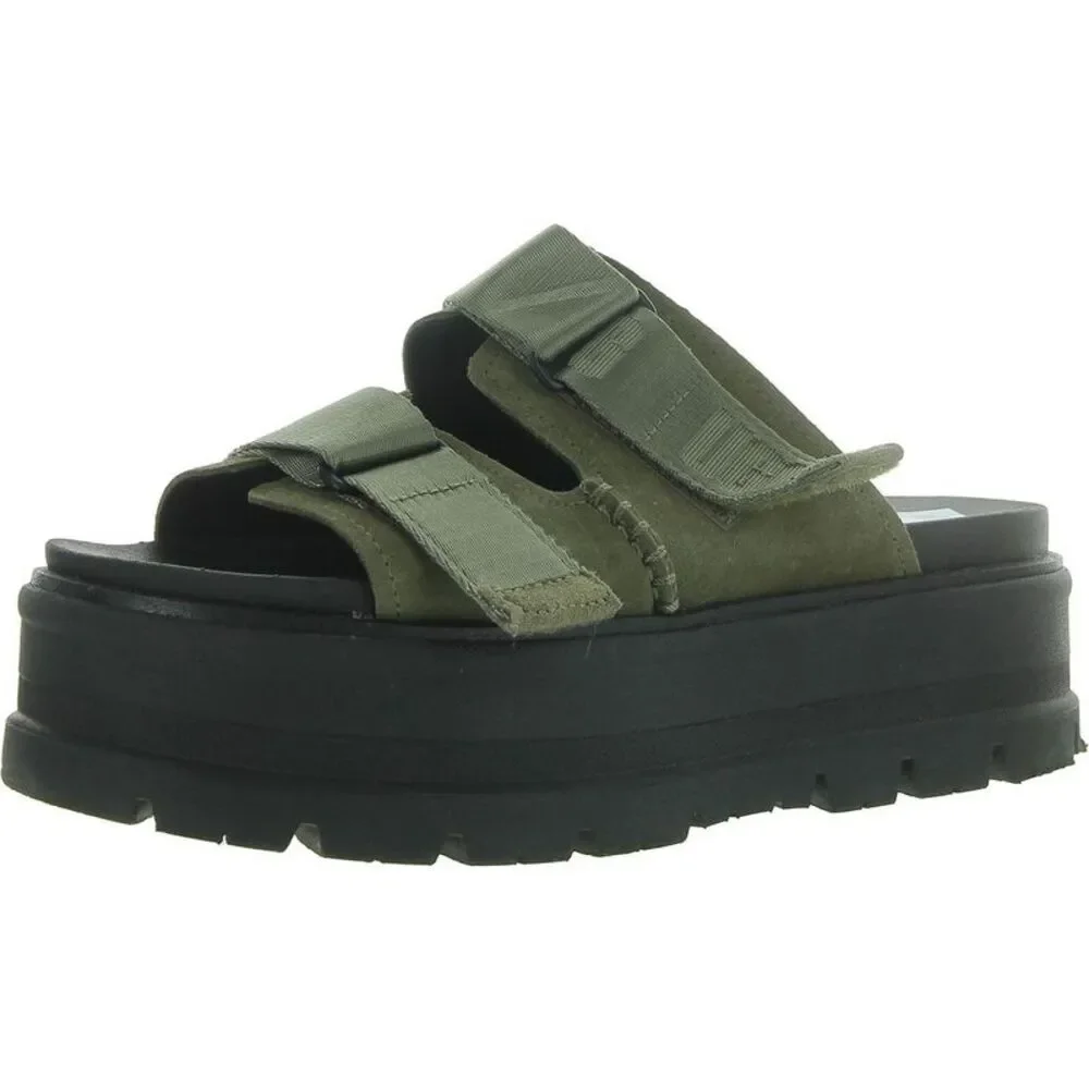 Ugg Womens Green Leather Slip-On Buckle Slide Sandals Shoes Used